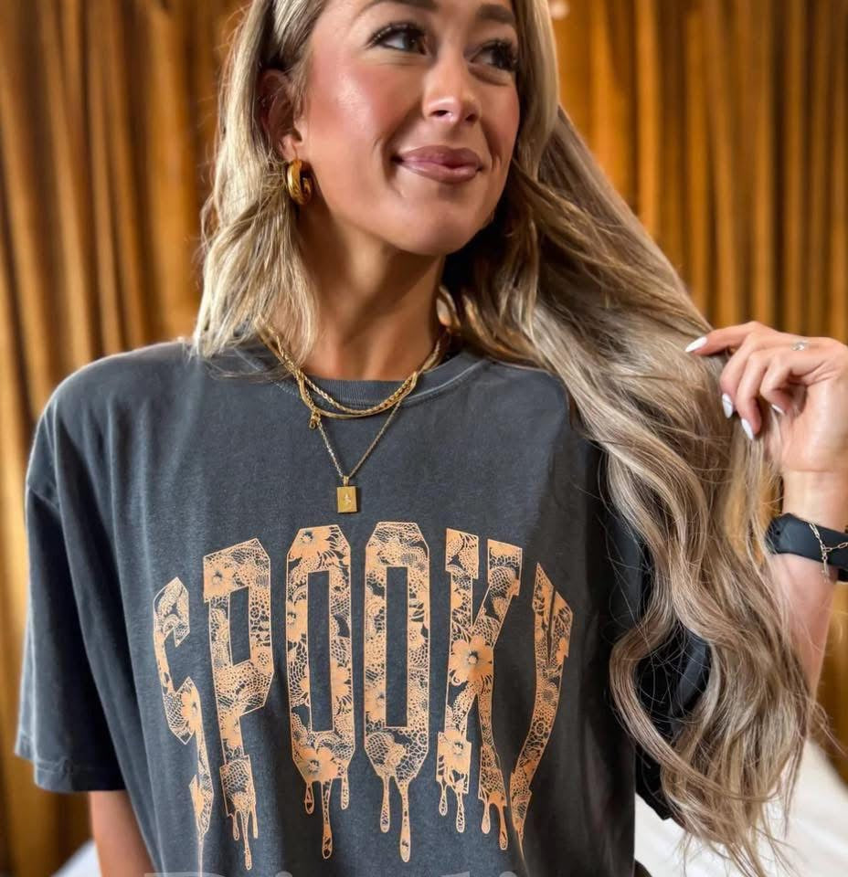 Spooky Lace Tee - Charcoal