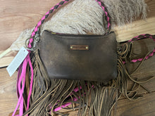 Load image into Gallery viewer, Keep It Gypsy Pop Of Color Braided Strap Fringe Crossbody - Gold Acid/Pink