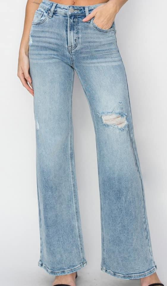 Becky High Rise Distressed Wide Leg