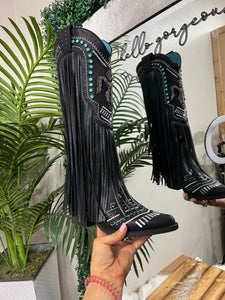 T-Bird Fringe Boots - Black