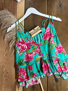 Turquoise Layered Floral Crop Cami