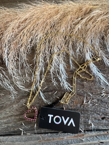 TOVA - Double Heart Necklace - Fuchsia Crystals
