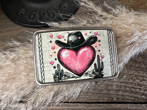 Western Belt Buckle - Cowboy Hat/Pink Heart