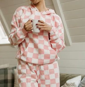 University Checkered Hoodie - Pink/White