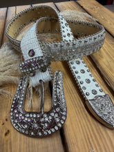 Load image into Gallery viewer, Crystal Western Belts - White W/Clear Stones
