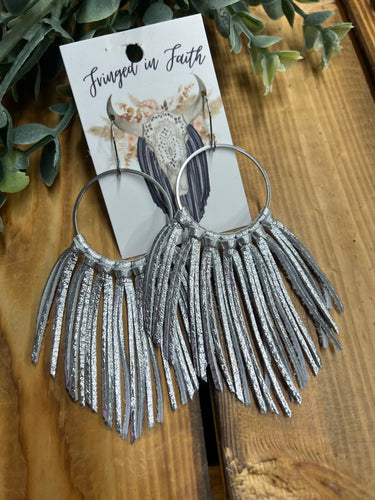 Mini Hoop Fringe Earrings - Metallic Silver