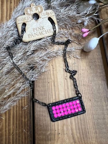 Pink Panache Rectangle Necklace - Black & Electric Pink