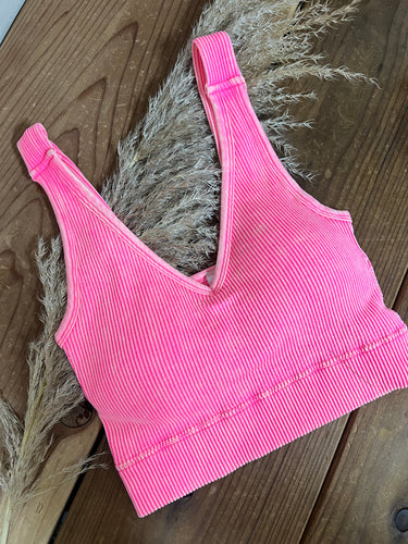 V Neck Bralette - Neon Pink