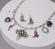 Load image into Gallery viewer, Western Gambling Charm Necklace &amp; Earring Set