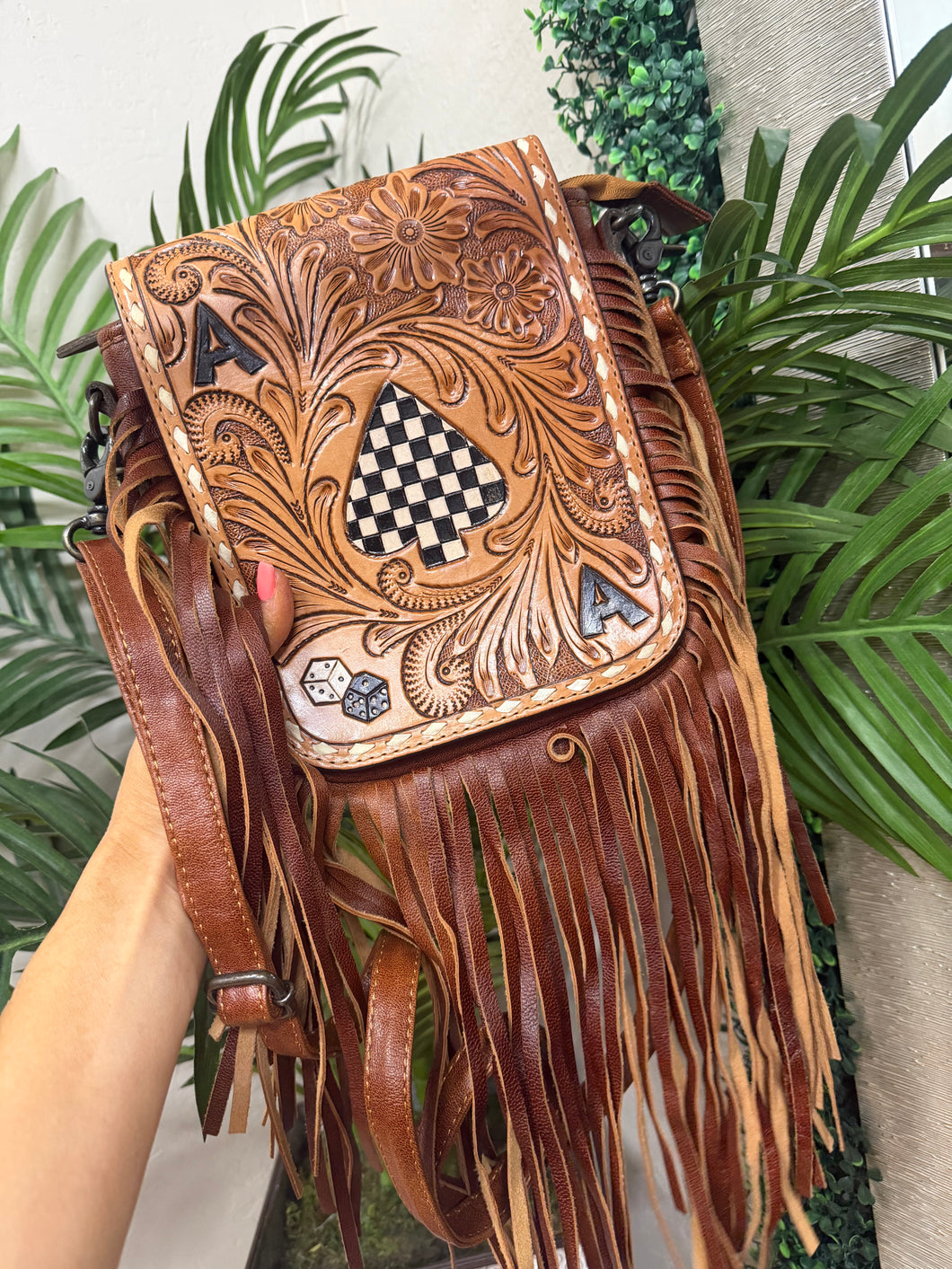 Aces Tooled Fringe Crossbody