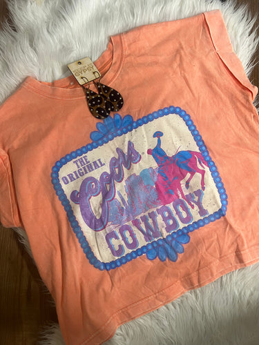 Western Coors Semi Crop Mineral Wash Tee - NEON CORAL