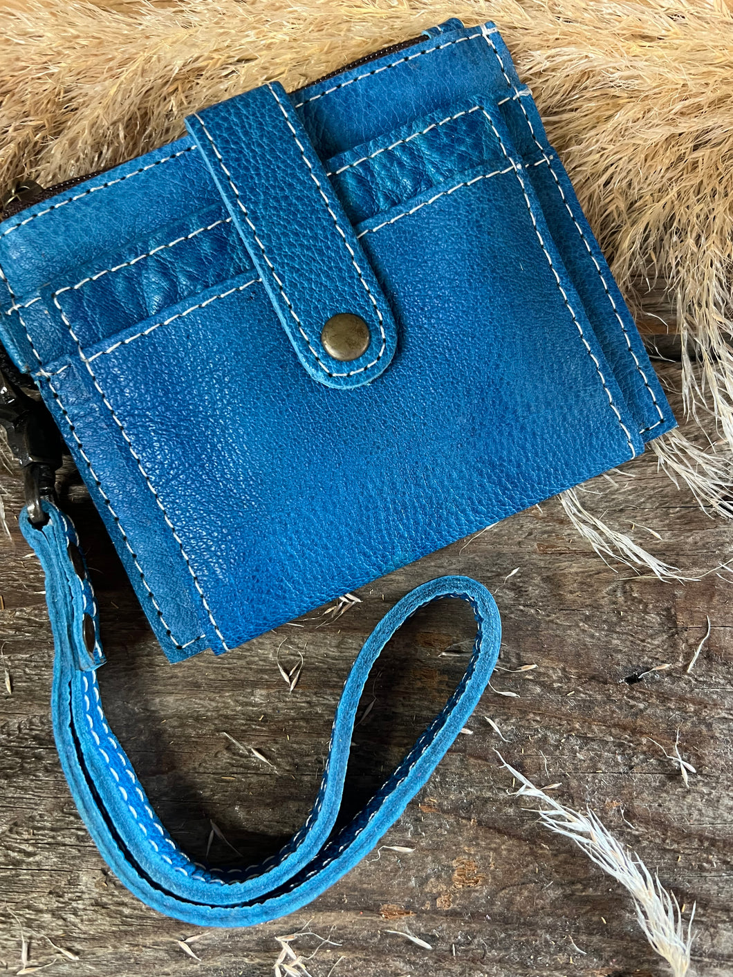 Genuine Leather Wristlet/Card Holder - Blue