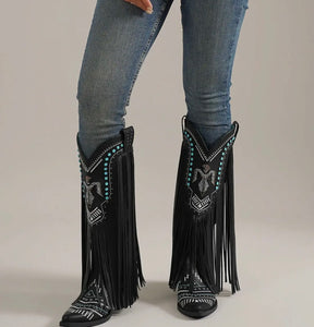 T-Bird Fringe Boots - Black