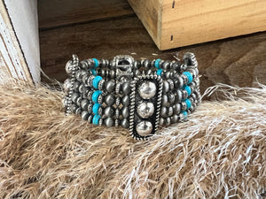 Multi-Row Western Stretch Bracelet - Siler/Turquoise