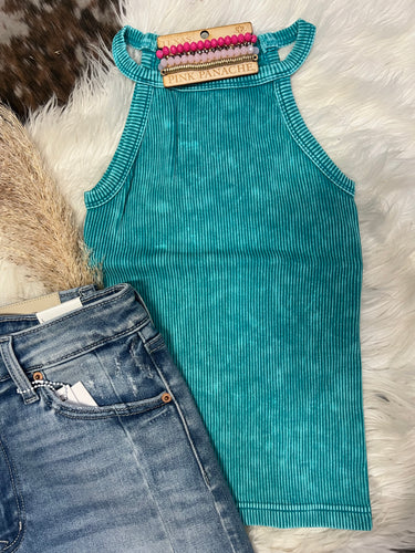 Stone Wash Ribbed Cami - Lt Teal