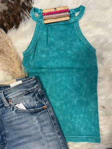 Stone Wash Ribbed Cami - Lt Teal