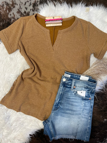 Simply Put Waffle Knit Top - Camel