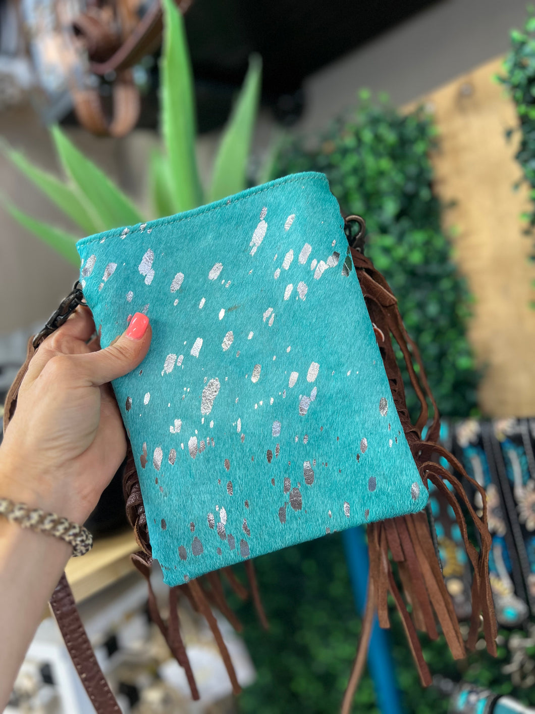 American Darling Small Crossbody - Turquoise W/Silver Splatter