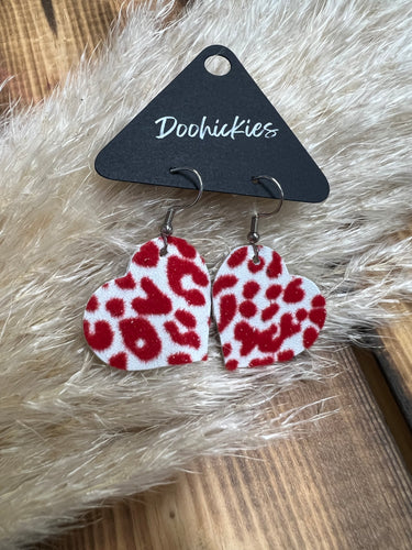 Leopard Heart Earrings - Red