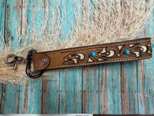 Load image into Gallery viewer, River Glen Tooled Key Fob - Honey Turquoise Stones