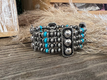 Load image into Gallery viewer, Multi-Row Western Stretch Bracelet - Siler/Turquoise