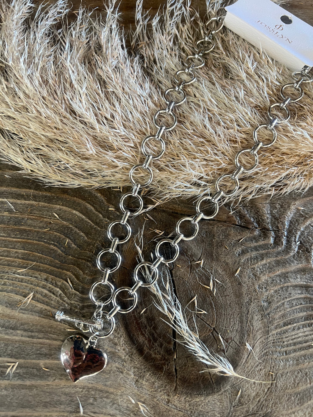 Heart Chain Toggle Necklace - Silver