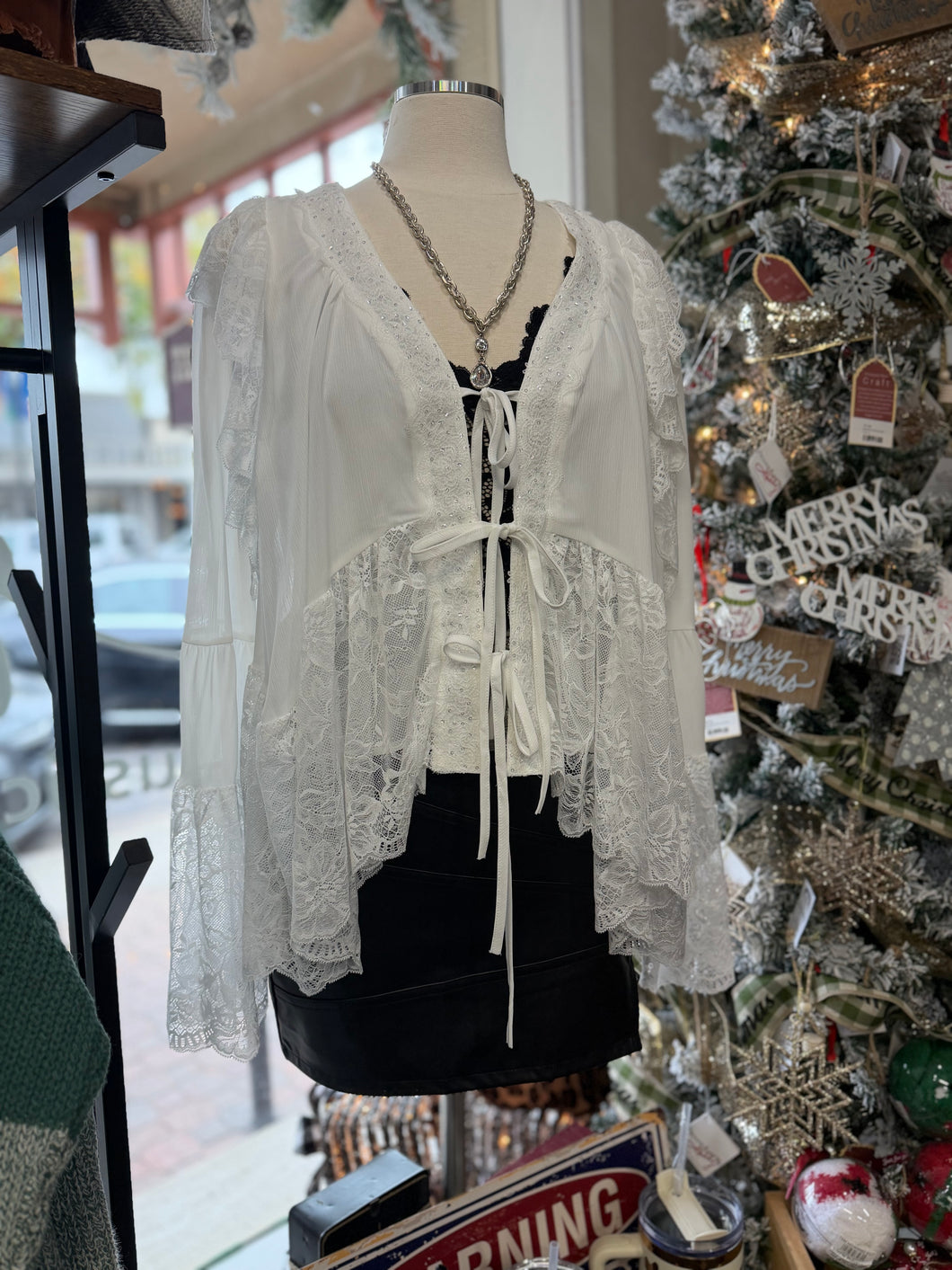 Lace Trim Cardigan - White