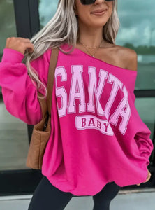 Santa Baby Pink Off Shoulder Sweatshirt