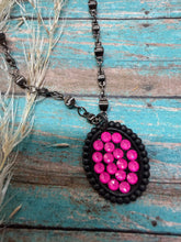 Load image into Gallery viewer, Pink Panache Oval Cluster Necklace - Pink Crystals