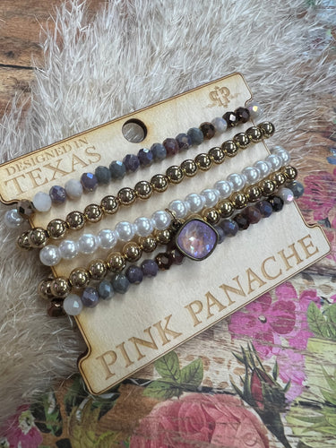 PINK PANACHE GOLD + PEARL BRACELET SET