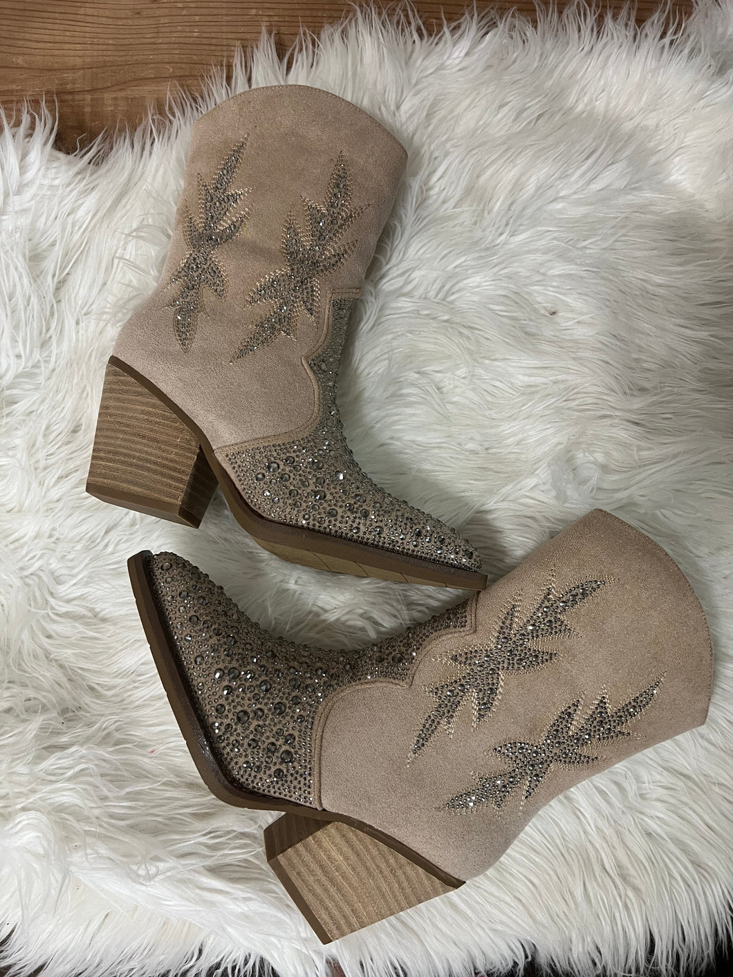 LUX RHIENSTONE TAUPE BOOTIES