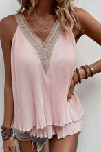 Load image into Gallery viewer, V NECK PLEATED BLUSHED BLOUSE WITH CROCHET TRIM