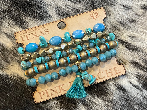 Pink Panache Gold & Turquoise 5 - Piece Bracelet Set