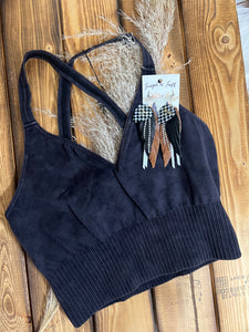 V Neck Bralette - Acid Wash Black