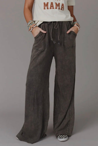 Robin Wide Leg Bottoms - Acid Wash Charcoal