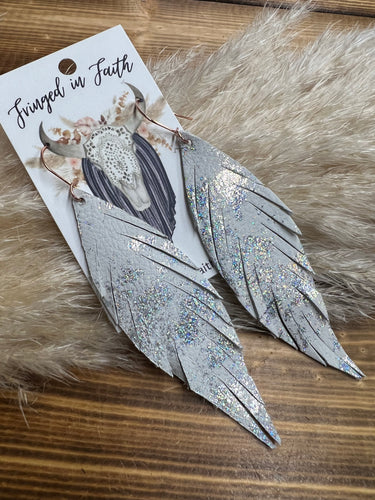 White Leather Feather Fringe Earrings