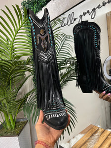 T-Bird Fringe Boots - Black