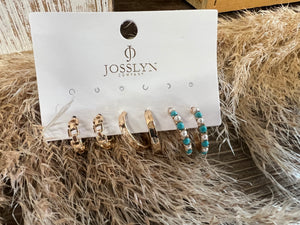 Gold Trio Earring Set - Pearl & Turquoise