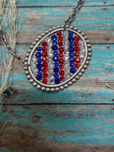Load image into Gallery viewer, Patriotic Oval Red, White, Blue Crystals Necklace