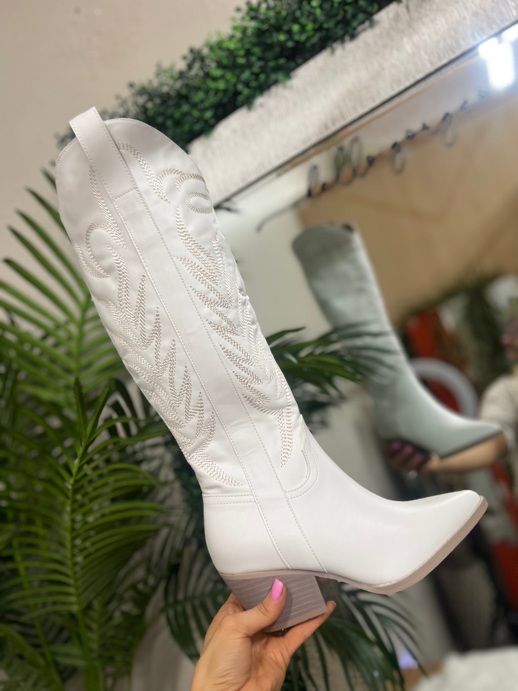Samara White Stitched Boots