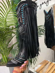 T-Bird Fringe Boots - Black