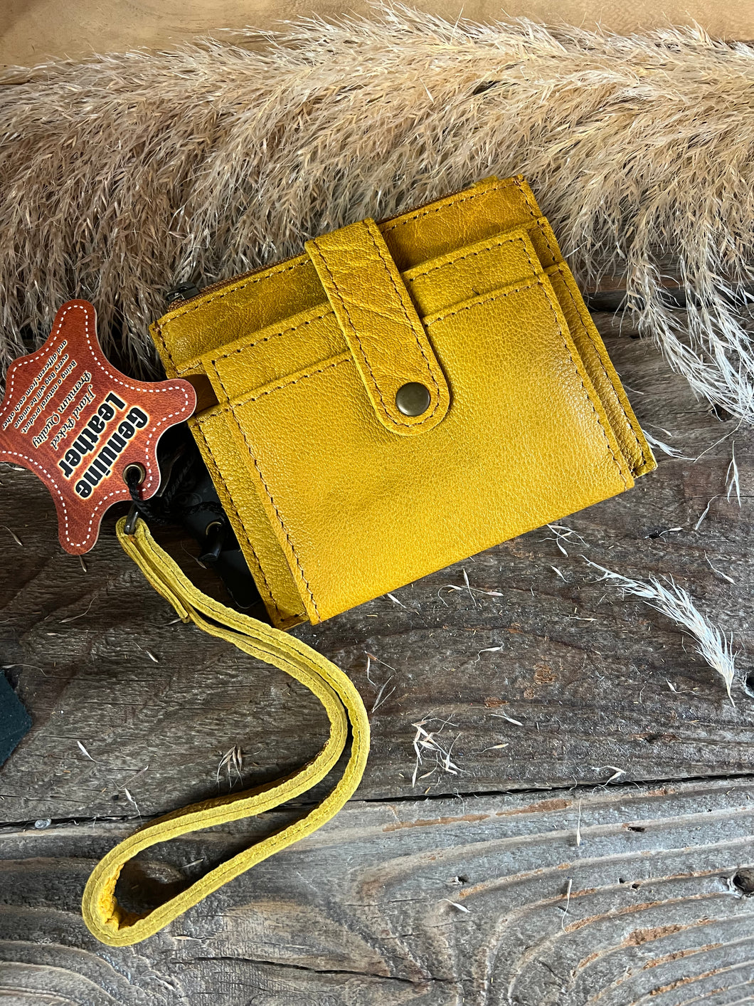 Genuine Leather Wristlet/Card Holder - Mustard
