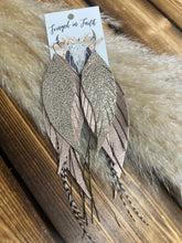 Load image into Gallery viewer, Dutton Triple Layered Leather Earrings With Feather