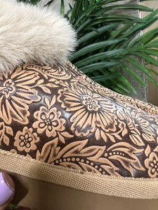 Tooled Faux Fur Slippers