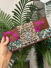 Load image into Gallery viewer, K.I.G. Extra Large Leather Wallet - Turquoise Floral/Leopard Flap
