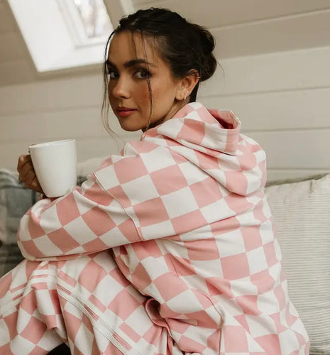 University Checkered Hoodie - Pink/White
