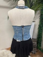 Load image into Gallery viewer, Braided Front Halter Denim Top