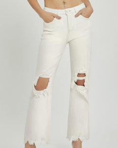 Molly Cream Distressed Straight Crop