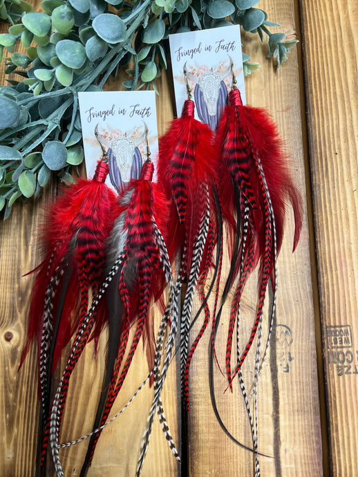 Ruby Red XL Feather Earrings