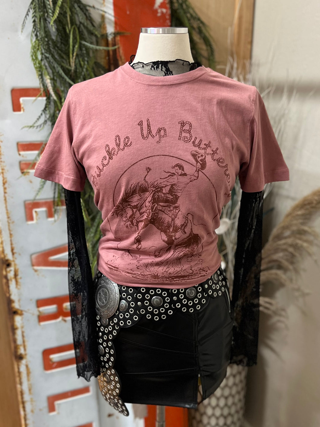 Buckle Up Buttercup Tee - Mauve